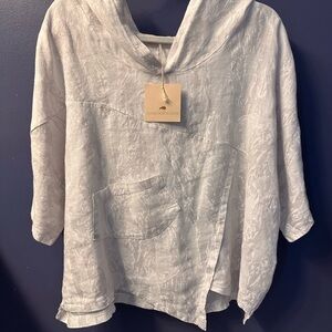 LANDS DOWNUNDER WHITE LINEN HOODED TOP S